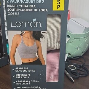 Lemon Size S 2 Pack of Ribbed Seamless Yoga Bras